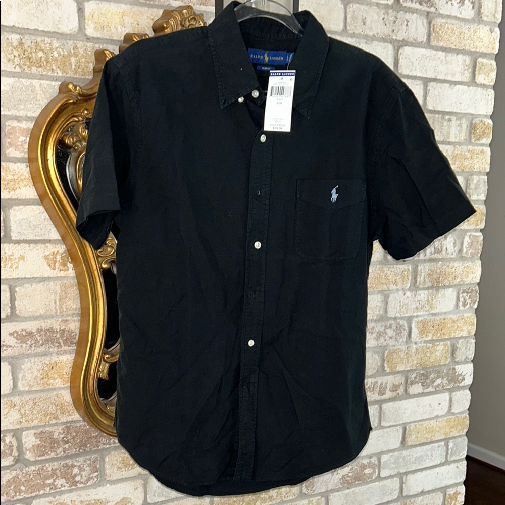 Ralph Lauren Black Casual Button Down Short Sleeve Shirt Size L Large
